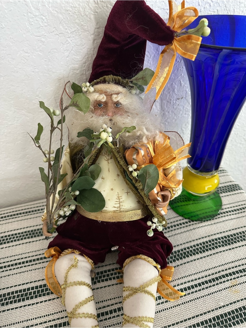 Mark Roberts Burgundy and Gold Velvet Holiday Santa Figurine